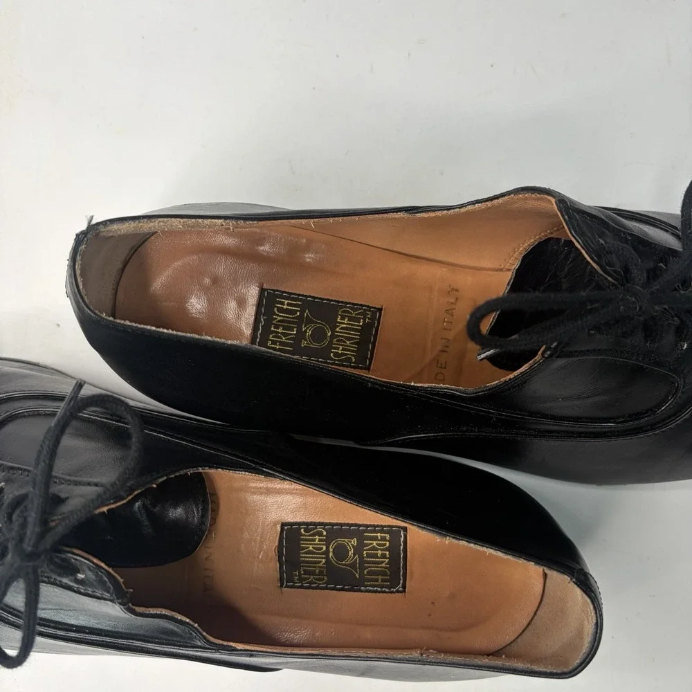 Vintage French Shriner Men's 9.5 Black Leather Dress Shoes Oxford Made in Italy
